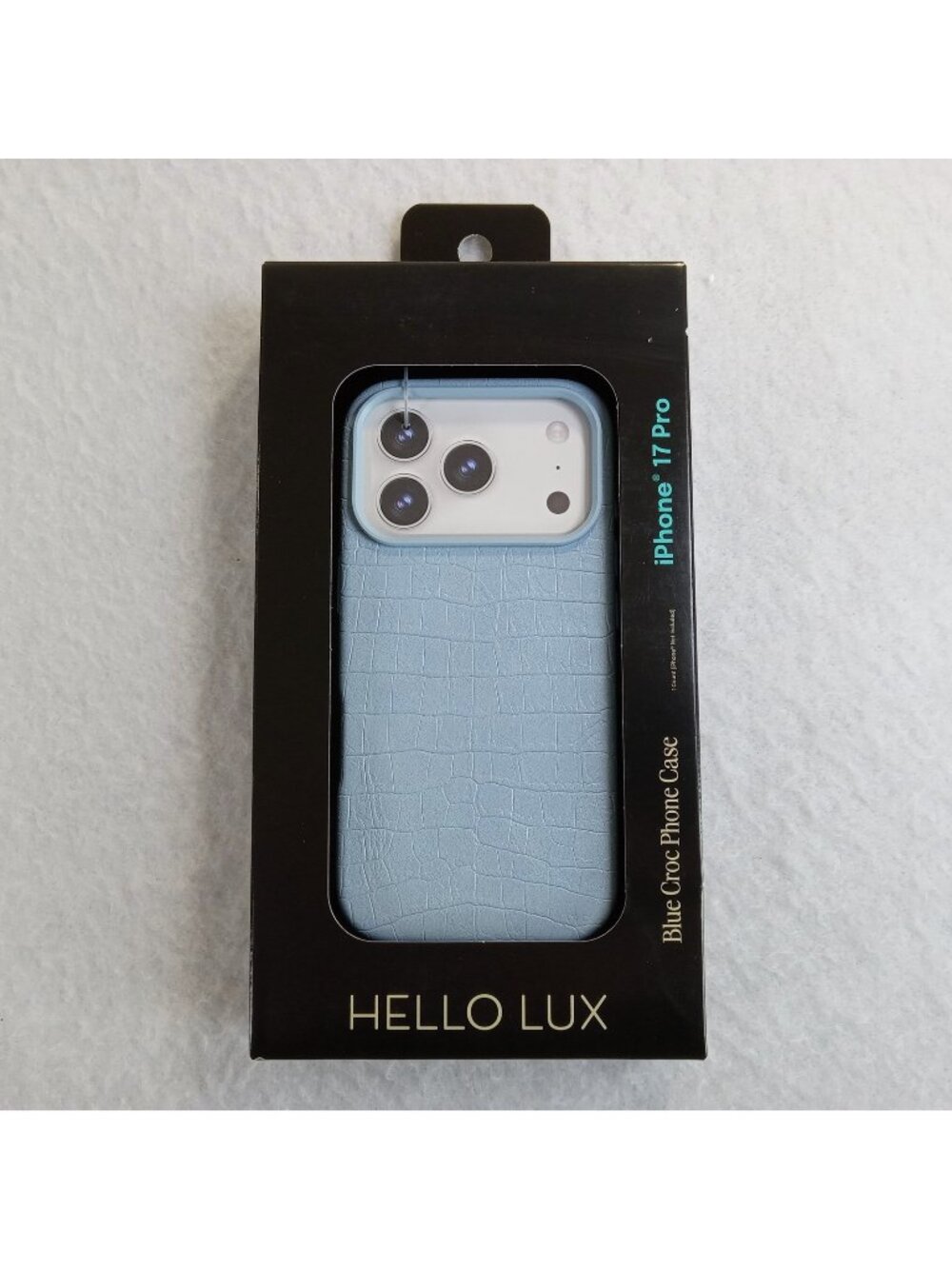 HELLO LUX Blue Croc Phone Case for iPhone 17 Pro Faux Leather Drop Protection